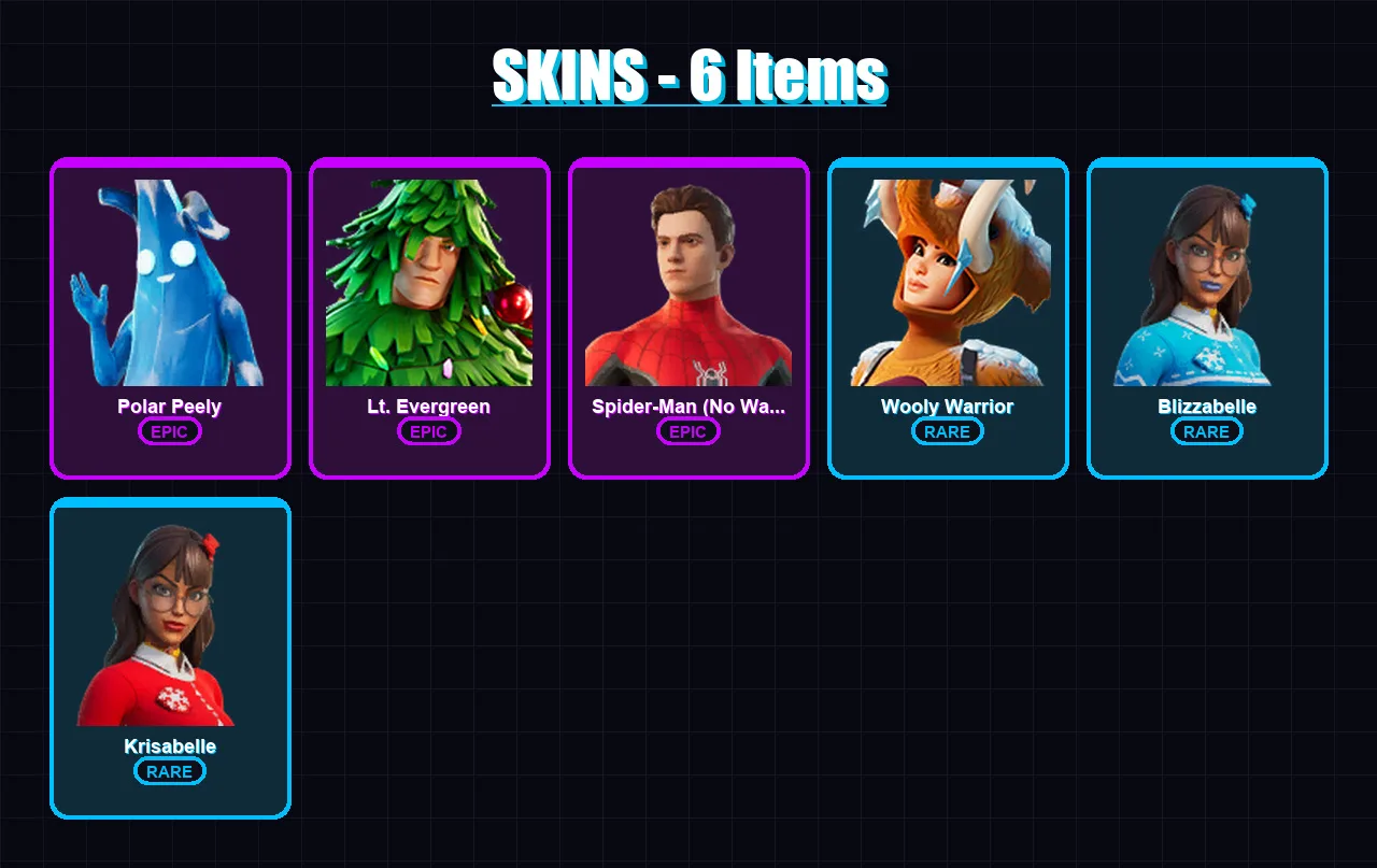 [PC/XBOX/PSN] | Polar Peely | Lt. Evergreen | Spider-Man (No Way Home) | 6 skin | Lv232