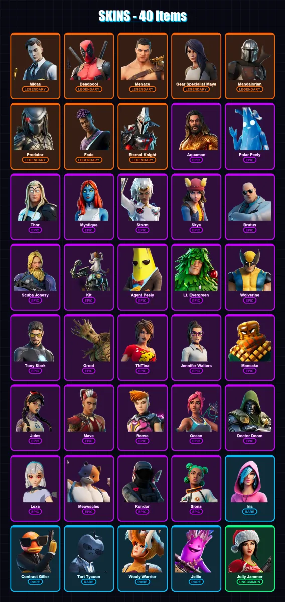 [PC/XBOX/PSN] | Midas | Deadpool | Menace | Gear Specialist Maya | Mandalorian | 40 skin | 47 pickaxe | 40 emote | 47 glider | Lv799 — Fortnite account