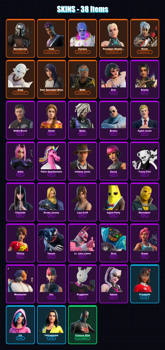 [PC/XBOX/PSN] | Mandalorian | Fade | Kymera | Paradigm (Reality-659) | Ronin | 38 skin | 40 pickaxe | 32 emote | 49 glider | Lv564