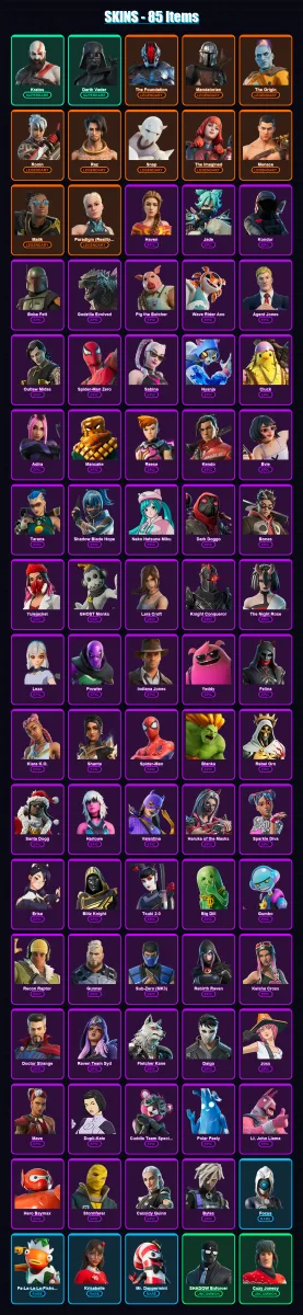 [PC/XBOX/PSN] | Kratos | Darth Vader | The Foundation | Mandalorian | The Origin | 85 skin | 132 pickaxe | 122 emote | 112 glider | Lv1789
