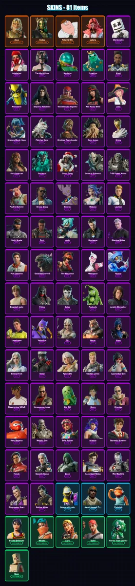 [PS4/PS5/XBOX/PC] | Zeus | Hades | Peter Griffin | Valeria | Marshmello | 81 skin | 117 pickaxe | 78 emote | 81 glider | Lv1179