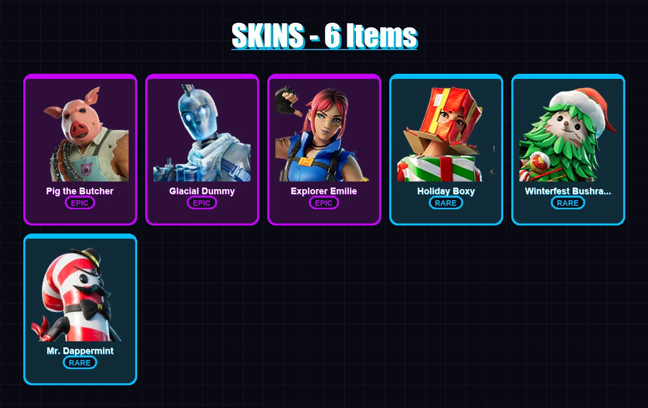 [PC/XBOX/PSN] | Pig the Butcher | Glacial Dummy | Explorer Emilie | 6 skin | Lv164