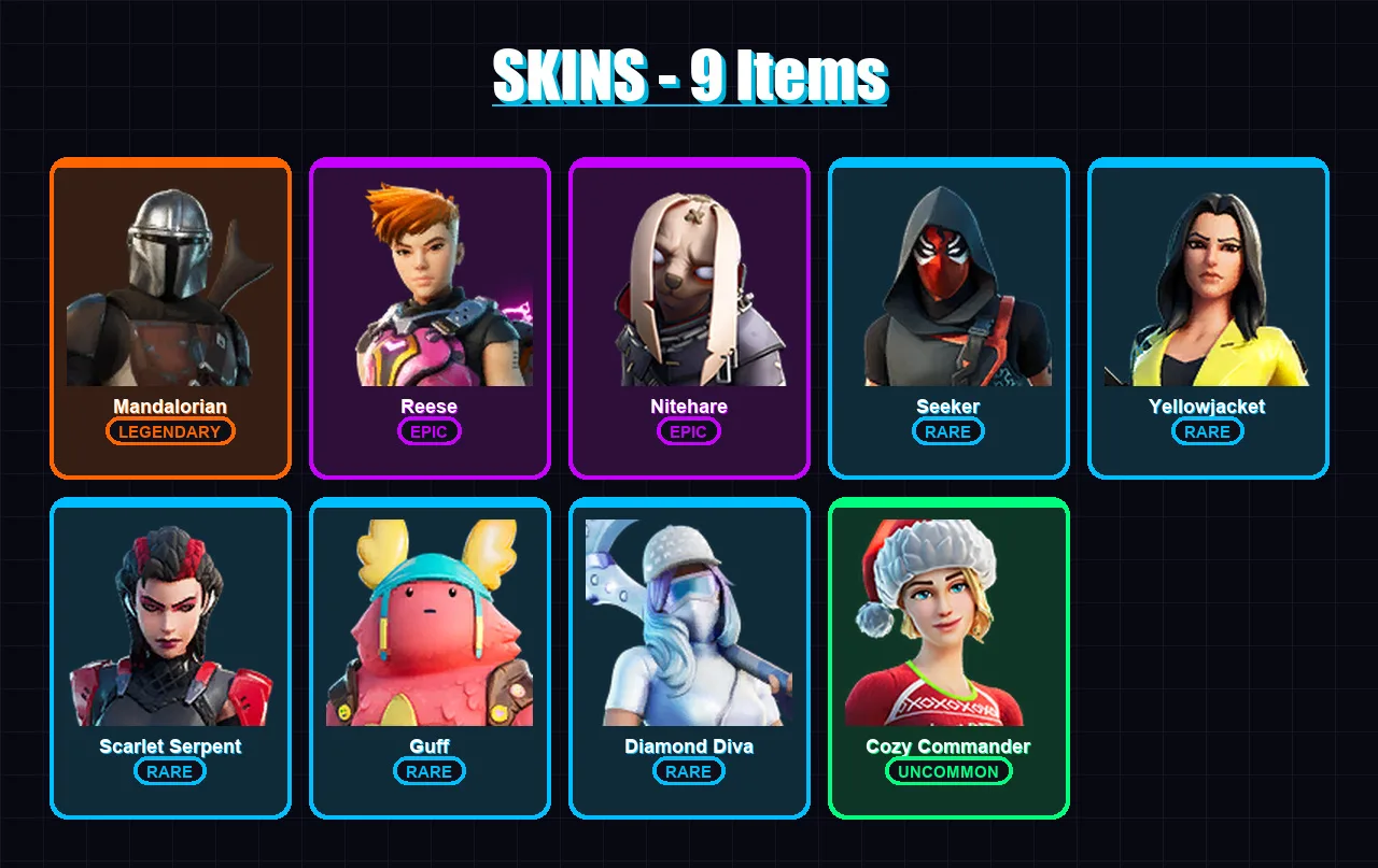 [PC/PSN] | Mandalorian | Reese | Nitehare | Seeker | Yellowjacket | 9 skin | 21 pickaxe | 17 emote | 15 glider | Lv223