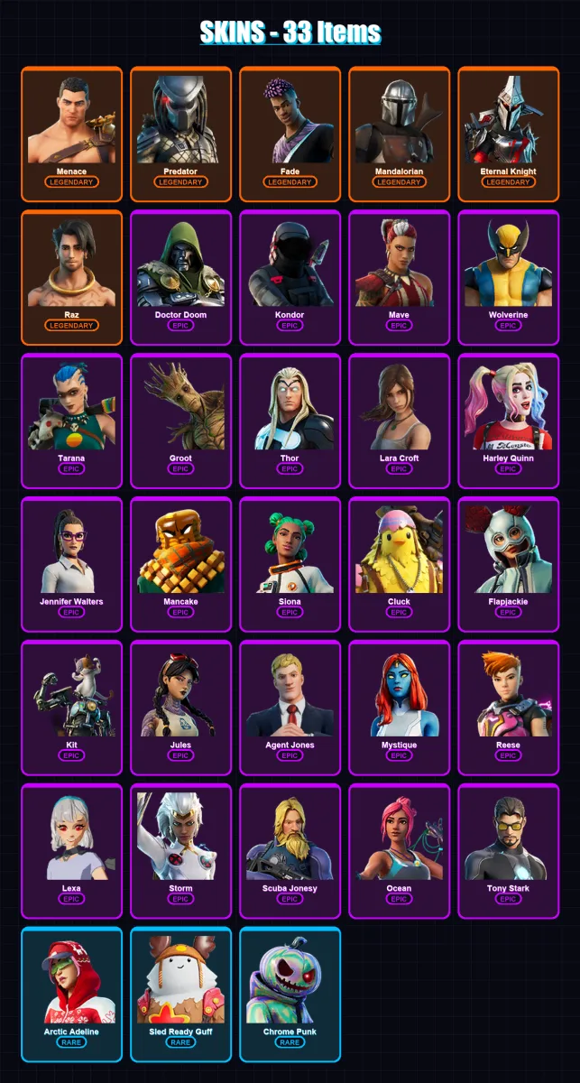 [SWITCH/XBOX/PSN/PC] | Menace | Predator | Fade | Mandalorian | Eternal Knight | 33 skin | 46 pickaxe | 37 emote | 47 glider | Lv799 — Fortnite account