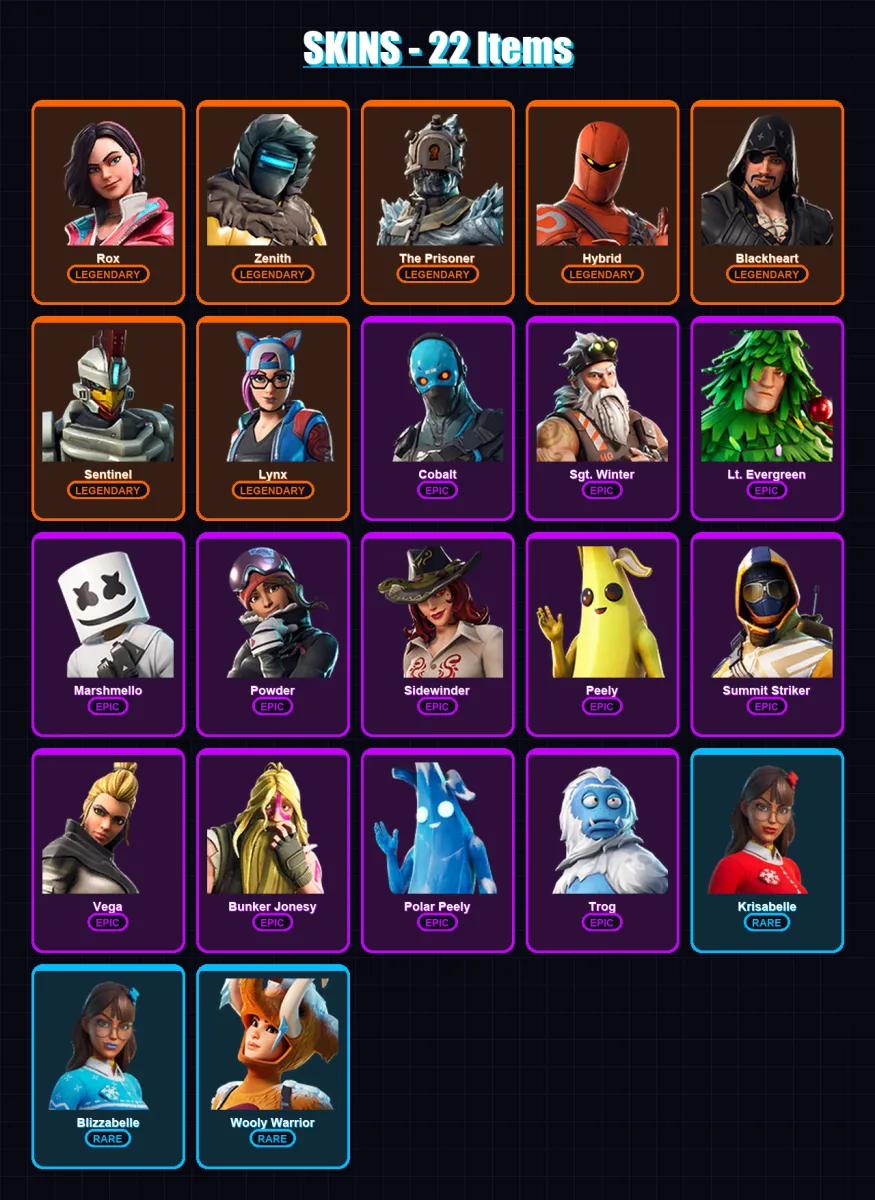 [PC/XBOX] | Rox | Zenith | The Prisoner | Hybrid | Blackheart | 22 skin | 27 pickaxe | 38 emote | 32 glider | Lv487