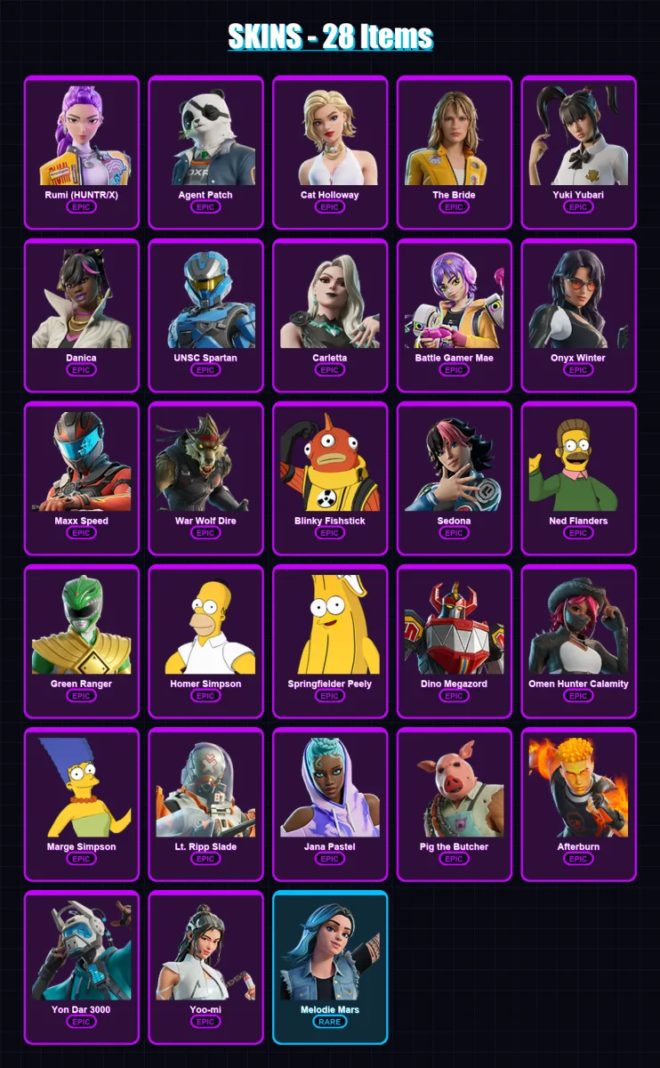 [PC/PSN] | Rumi (HUNTR/X) | Agent Patch | Cat Holloway | The Bride | Yuki Yubari | 28 skin | 63 pickaxe | 36 emote | 33 glider | Lv481