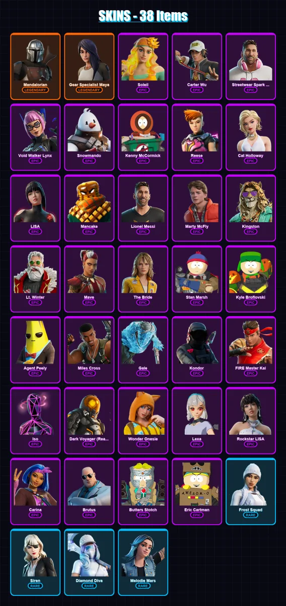 [PC/PSN] | Mandalorian | Gear Specialist Maya | Soleil | Carter Wu | Streetwear Spark Messi | 38 skin | 45 pickaxe | 39 emote | 32 glider | Lv374