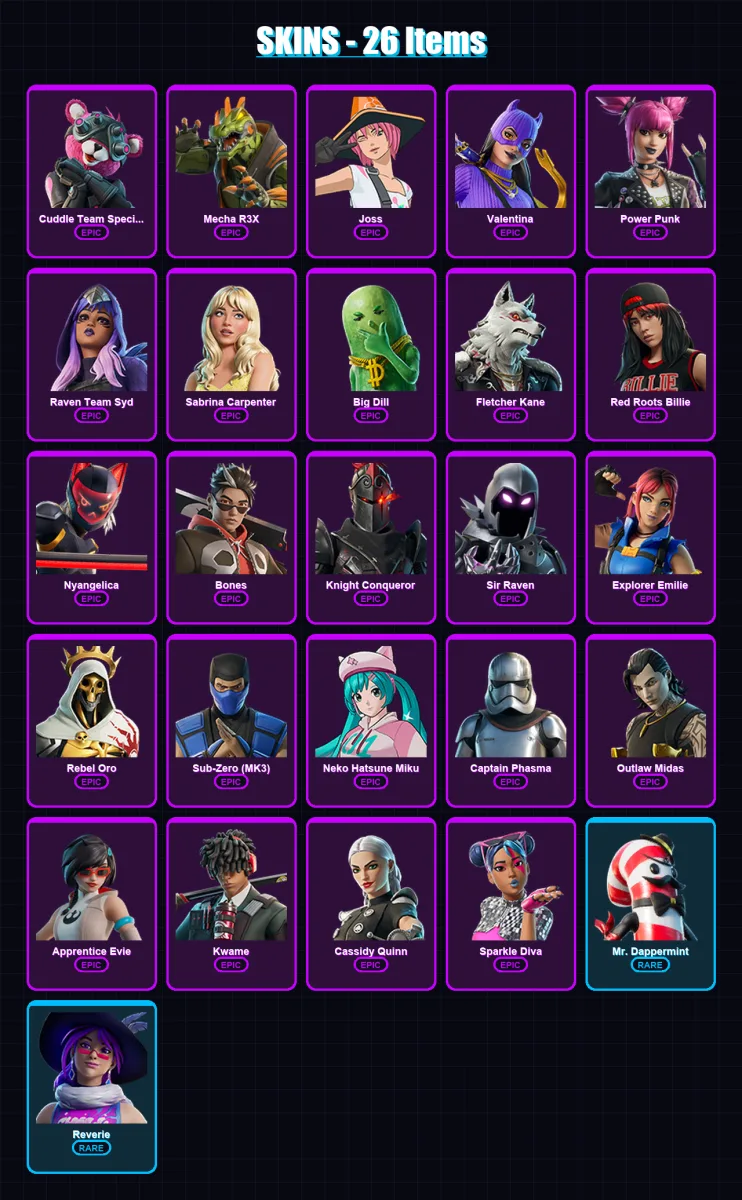 [PS4/PS5/PC] | Cuddle Team Specialist | Mecha R3X | Joss | Valentina | Power Punk | 26 skin | 31 pickaxe | 23 emote | 20 glider | Lv126