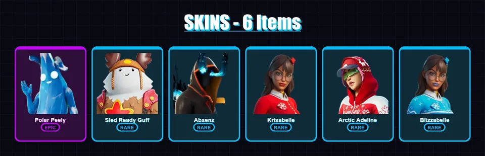 [SWITCH/XBOX/PSN/PC] | Polar Peely | Sled Ready Guff | Absenz | Krisabelle | Arctic Adeline | 6 skin | 16 pickaxe | 18 emote | 21 glider | Lv223 — main preview