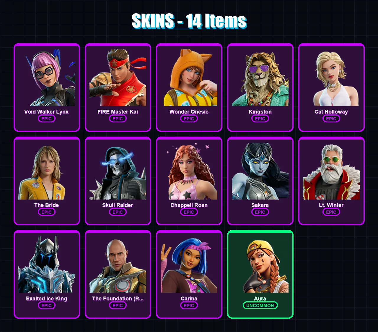 [PC/PSN] | Void Walker Lynx | FIRE Master Kai | Wonder Onesie | Kingston | Cat Holloway | 14 skin | 18 pickaxe | 12 emote | 13 glider | Lv80