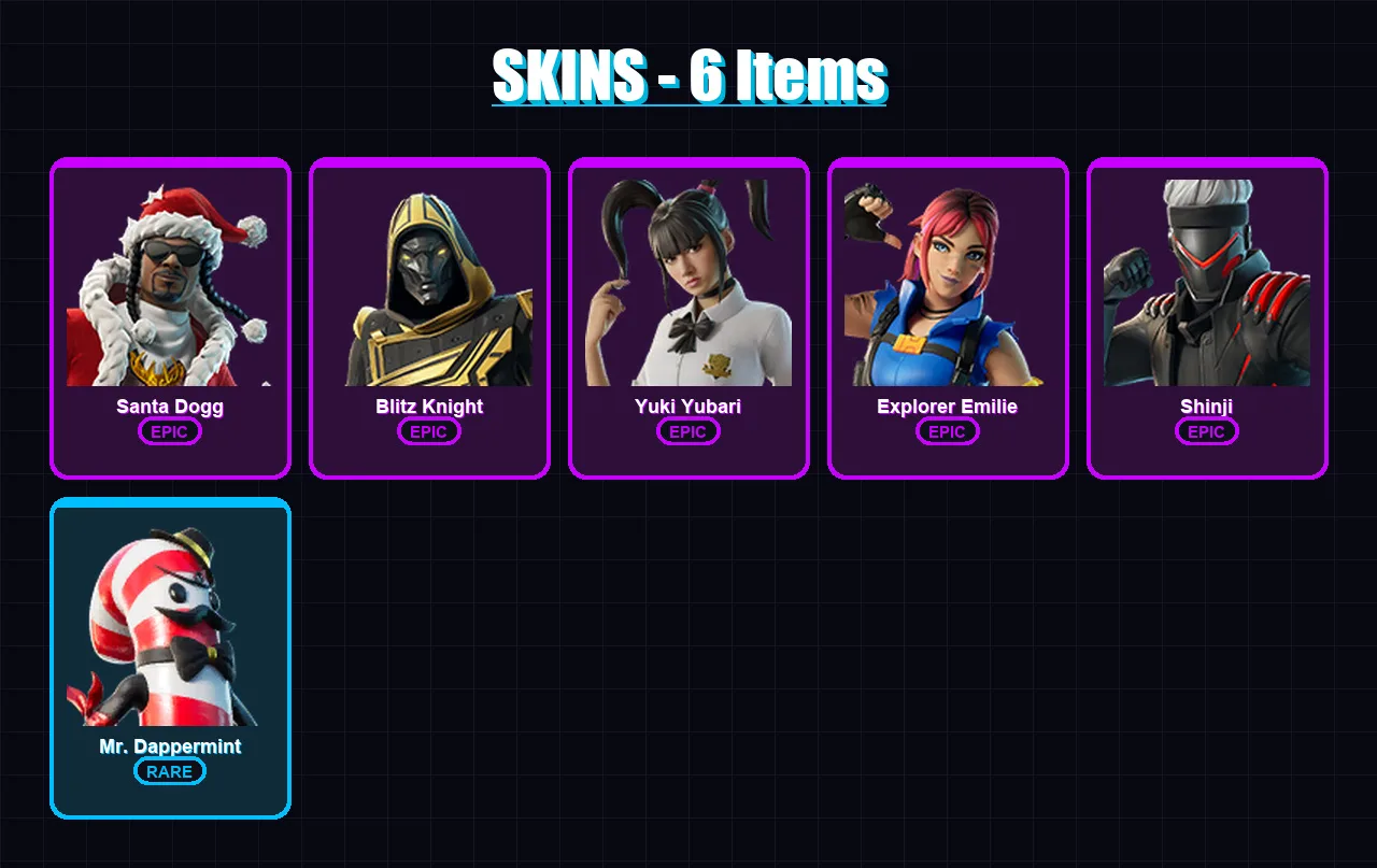 [PS4/PS5/XBOX/PC] | Santa Dogg | Blitz Knight | Yuki Yubari | Explorer Emilie | Shinji | 6 skin | 26 pickaxe | 8 emote | 19 glider | Lv120