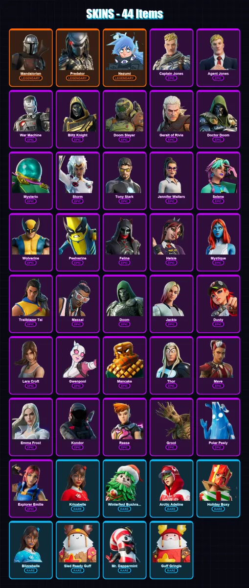 [PC/XBOX/PSN] | Mandalorian | Predator | Nezumi | Captain Jones | Agent Jones | 44 skin | 49 pickaxe | 34 emote | 48 glider | Lv606 — Fortnite account
