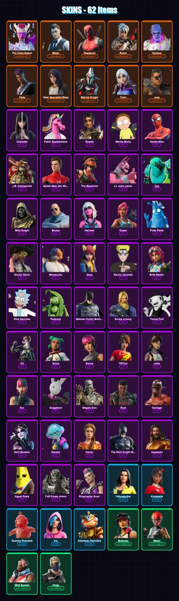[PC/PSN] | The Cube Queen | Midas | Deadpool | Ronin | Kymera | 62 skin | 79 pickaxe | 71 emote | 70 glider | Lv1100 — Fortnite account