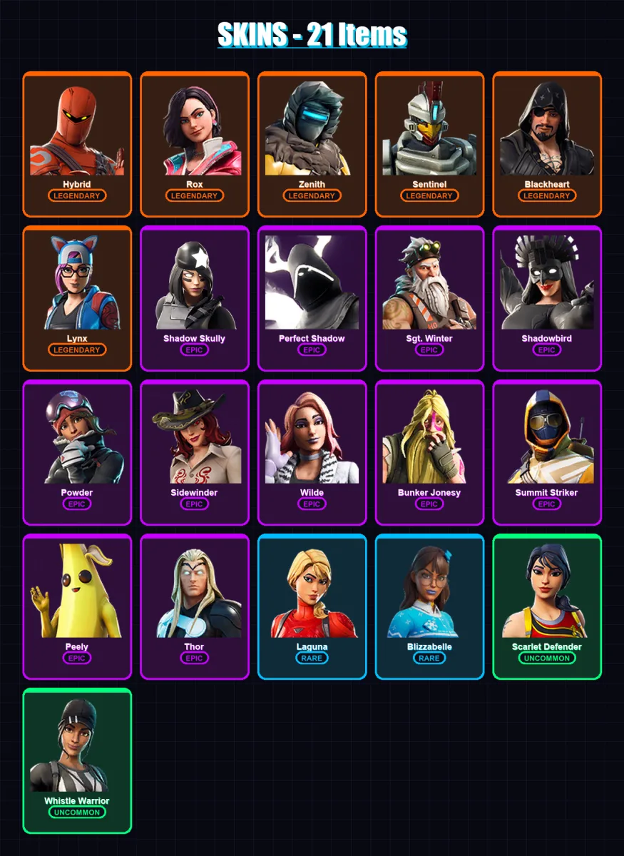 [PC/XBOX/PSN] | Hybrid | Rox | Zenith | Sentinel | Blackheart | 21 skin | 17 pickaxe | 33 emote | 20 glider | Lv240