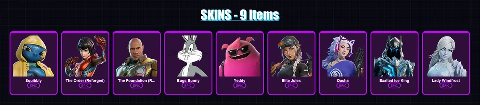 [PC/XBOX/PSN] | Squibbly | The Order (Reforged) | The Foundation (Reforged) | Bugs Bunny | Yeddy | 9 skin | 14 pickaxe | 13 emote | 10 glider | Lv15 — main preview