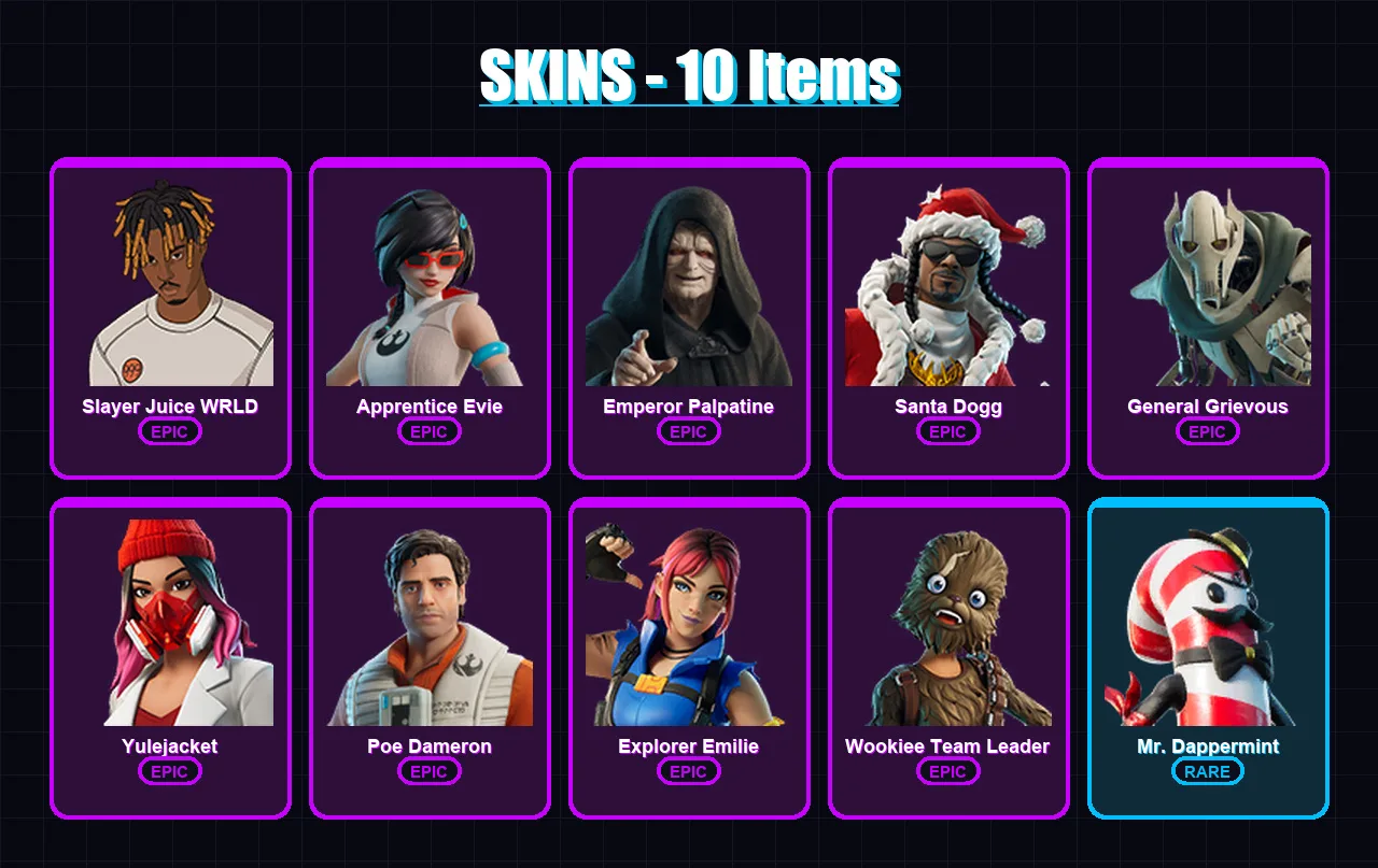 [PC/XBOX] | Slayer Juice WRLD | Apprentice Evie | Emperor Palpatine | 10 skin | Lv329
