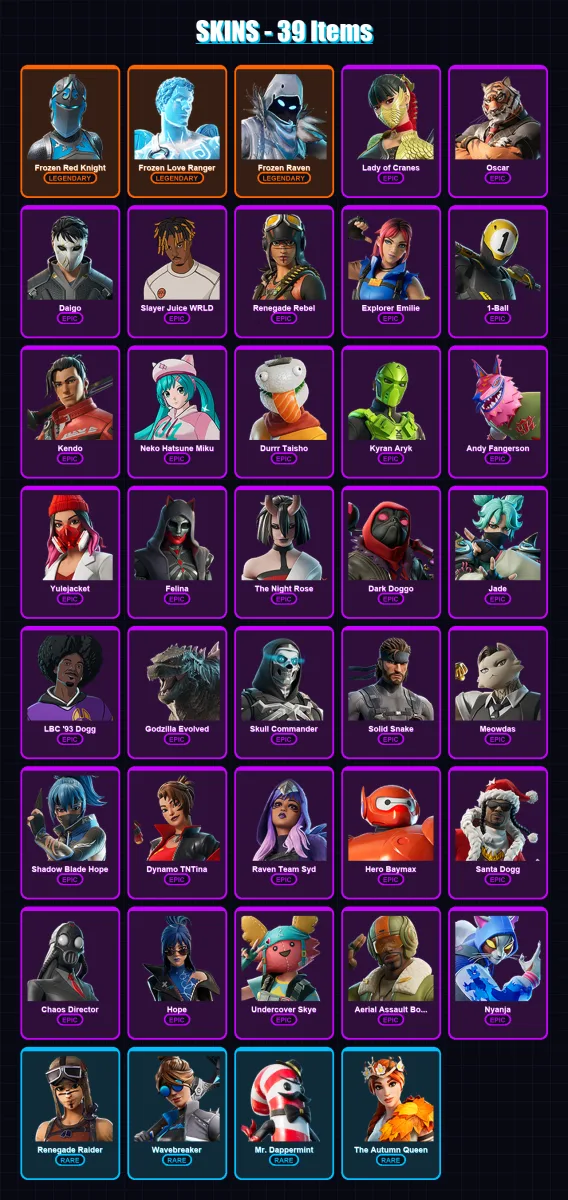 [PS4/PS5/XBOX/PC] | Frozen Red Knight | Frozen Love Ranger | Frozen Raven | 39 skin | Lv583