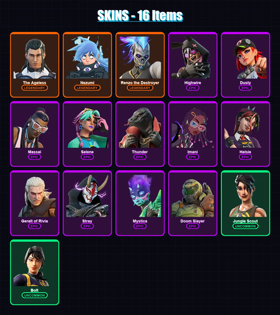 [PC/XBOX/PSN] | The Ageless | Nezumi | Renzo the Destroyer | Highwire | Dusty | 16 skin | 24 pickaxe | 24 emote | 24 glider | Lv326