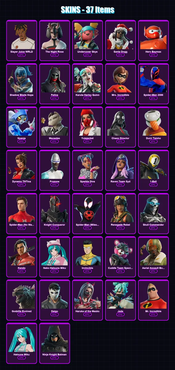 [PS4/PS5/XBOX/PC] | Slayer Juice WRLD | The Night Rose | Undercover Skye | 37 skin | Lv534 — Fortnite account