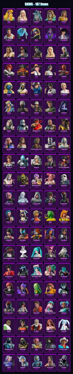 [PC/PSN] | Soleil | Tour-Ready Sabrina Carpenter | KD Rattical | Kingston | The Bride | 107 skin | 118 pickaxe | 96 emote | 68 glider | Lv648