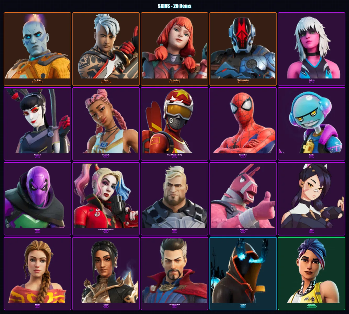 [PC/XBOX/PSN] | The Origin | Ronin | The Imagined | The Foundation | Harlowe | 20 skin | 31 pickaxe | 22 emote | 29 glider | Lv583