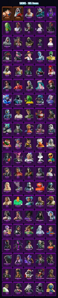 [PS4/PS5/XBOX/PC] | Son Goku | Krampus | Poe Dameron | Yon Dar 3000 | Augury | 105 skin | 151 pickaxe | 102 emote | 88 glider | Lv1472