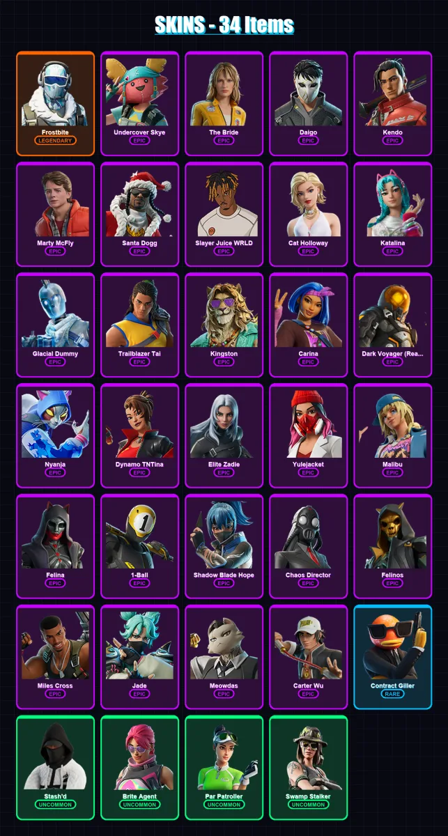 [PC/XBOX] | Frostbite | Undercover Skye | The Bride | Daigo | Kendo | 34 skin | 55 pickaxe | 33 emote | 35 glider | Lv699