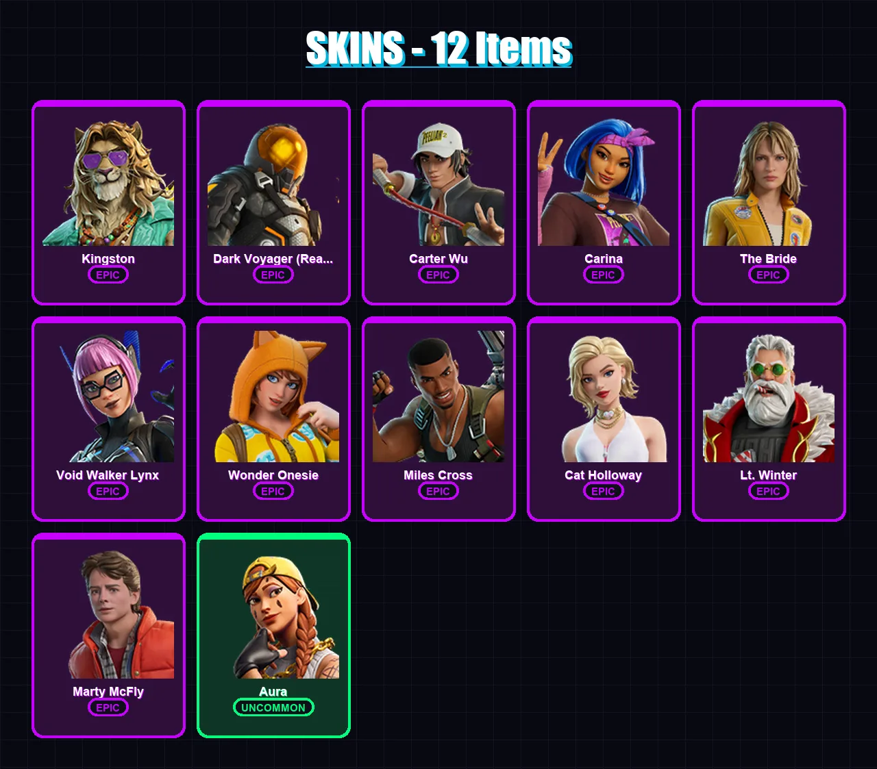 [PC/XBOX/PSN] | Kingston | Dark Voyager (Reality Redacted) | Carter Wu | Carina | The Bride | 12 skin | 17 pickaxe | 18 emote | 15 glider | Lv164
