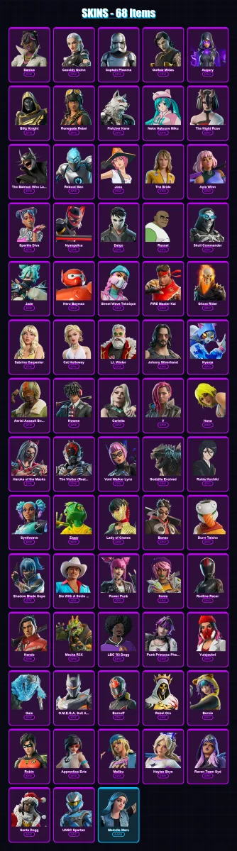 [PS4/PS5/XBOX/PC] | Danica | Cassidy Quinn | Captain Phasma | Outlaw Midas | Augury | 68 skin | 79 pickaxe | 50 emote | 37 glider | Lv268