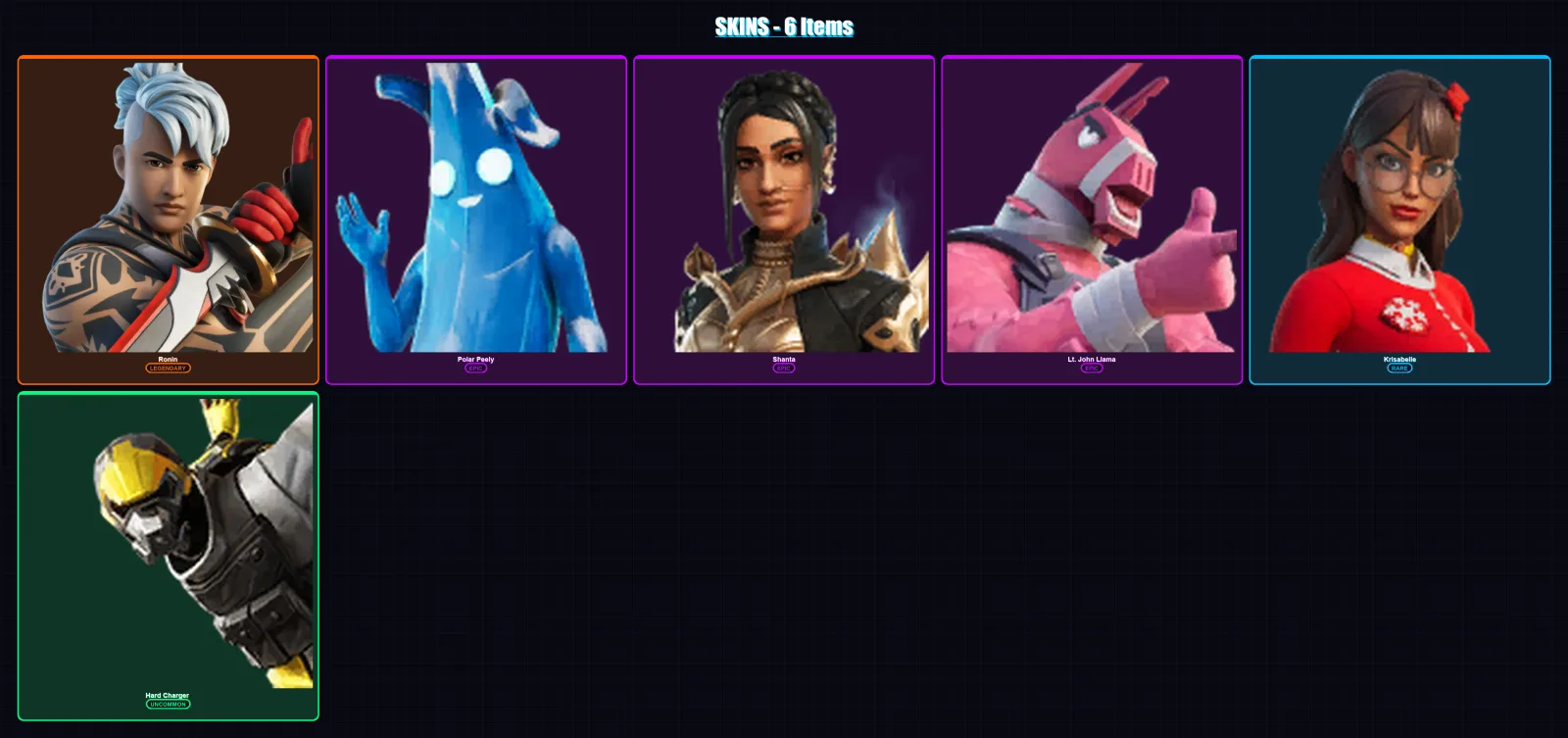[PC/XBOX/PSN] | Ronin | Polar Peely | Shanta | Lt. John Llama | Krisabelle | 6 skin | 7 pickaxe | 8 emote | 8 glider | Lv53