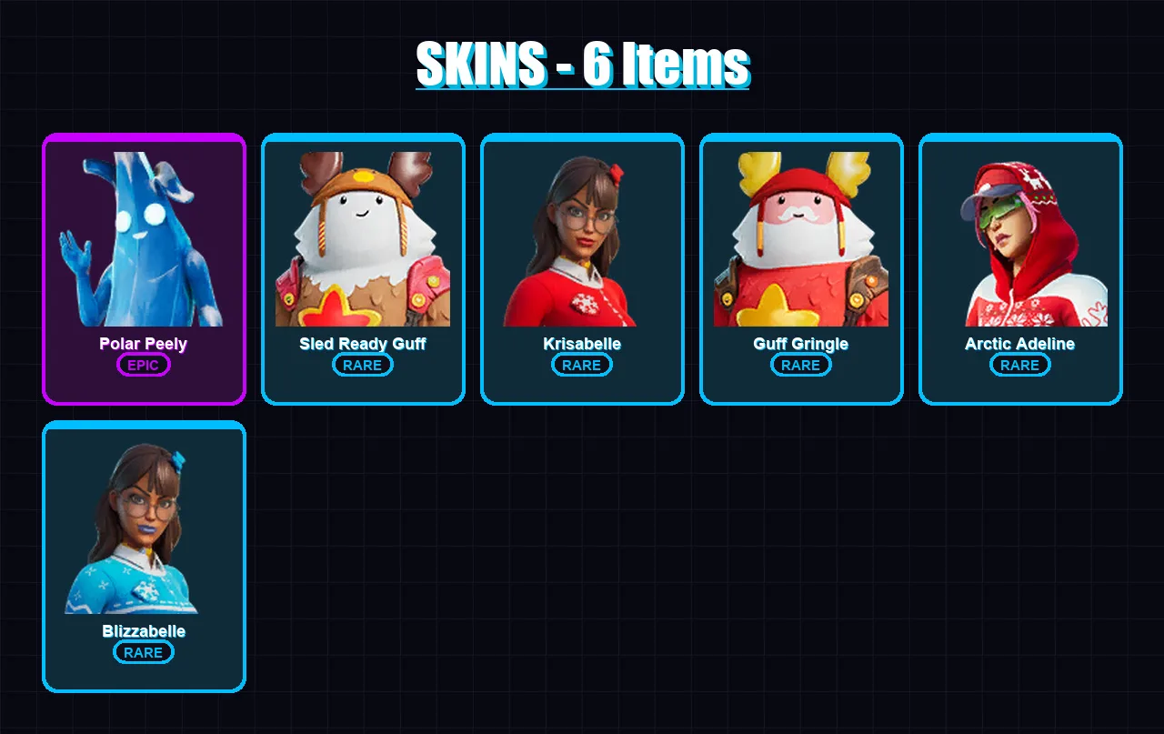 [PC/XBOX/PSN] | Polar Peely | Sled Ready Guff | Krisabelle | Guff Gringle | Arctic Adeline | 6 skin | 8 pickaxe | 6 emote | 7 glider | Lv47