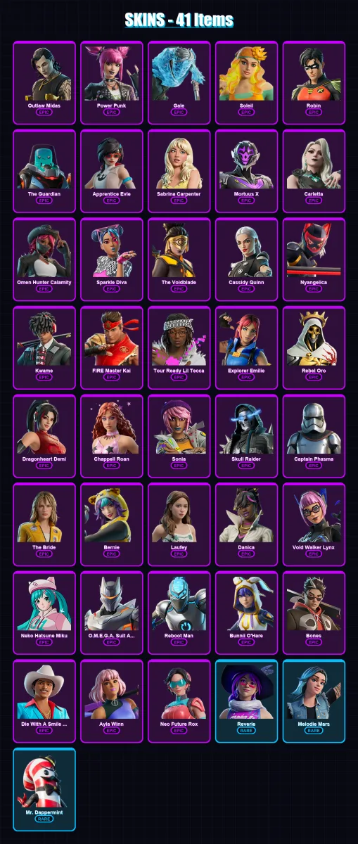 [PC/PSN] | Outlaw Midas | Power Punk | Gale | Soleil | Robin | 41 skin | 25 pickaxe | 10 emote | 12 glider | Lv41