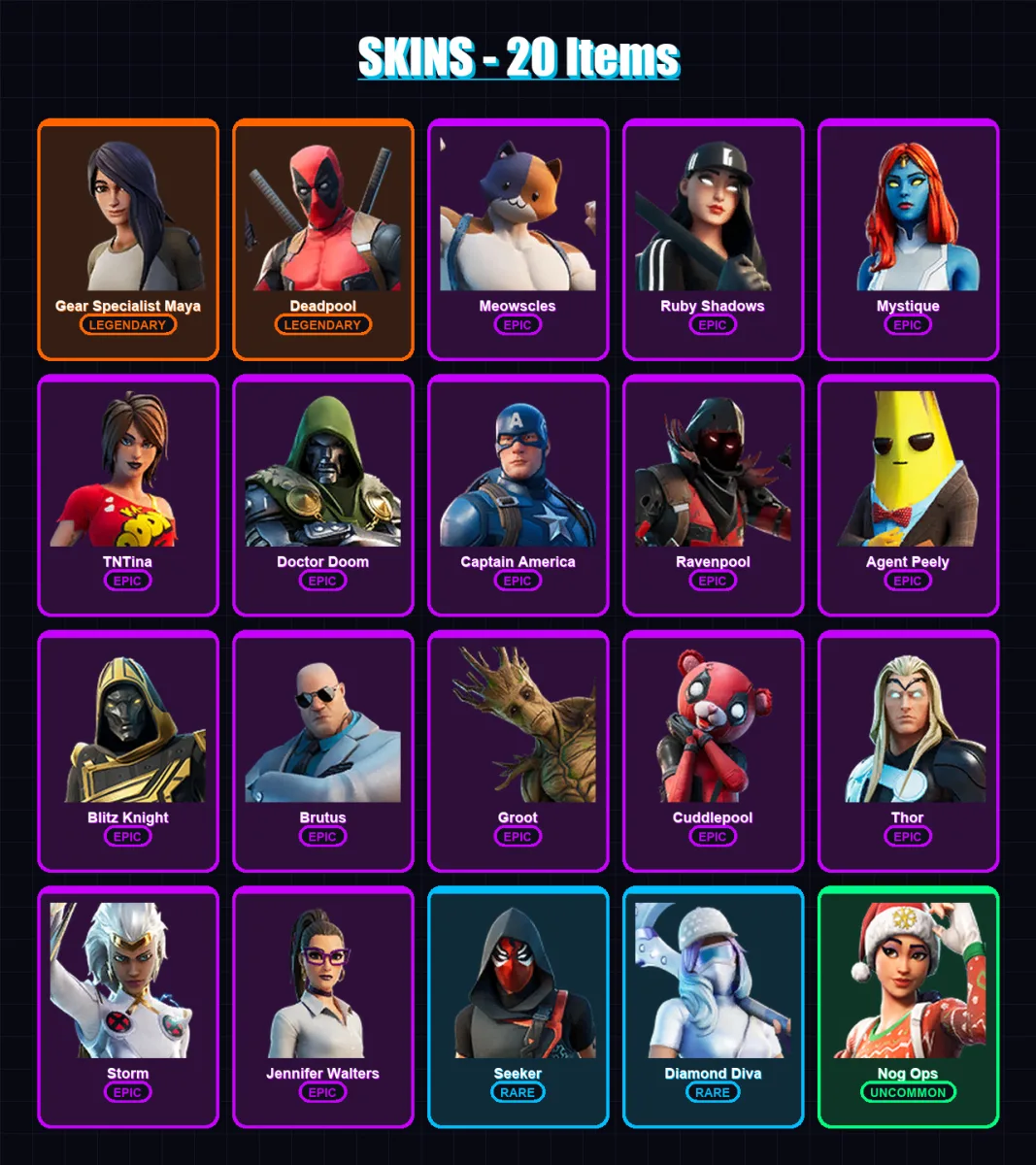 [PC/XBOX/PSN] | Gear Specialist Maya | Deadpool | Meowscles | Ruby Shadows | Mystique | 20 skin | 20 pickaxe | 18 emote | 19 glider | Lv276 — Fortnite account