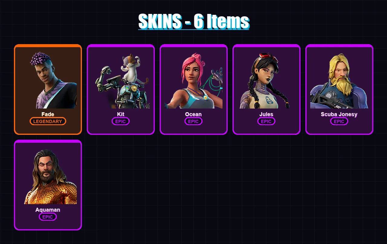 [SWITCH/XBOX/PSN/PC] | Fade | Kit | Ocean | Jules | Scuba Jonesy | 6 skin | 11 pickaxe | 12 emote | 14 glider | Lv144