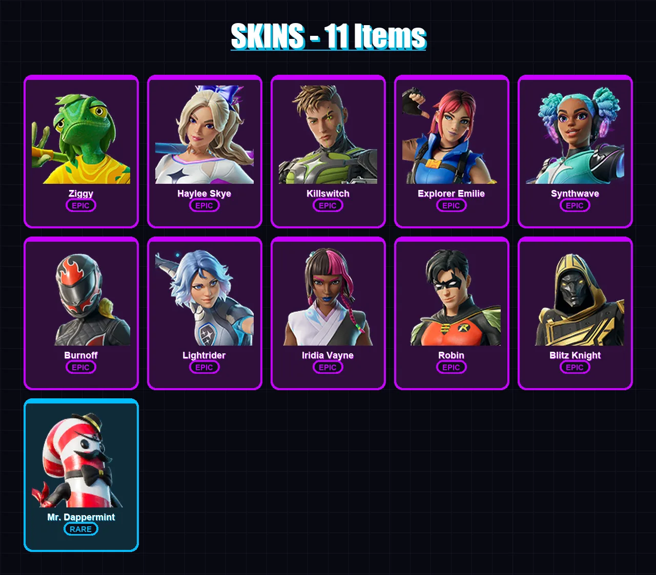 [PC/PSN] | Ziggy | Haylee Skye | Killswitch | Explorer Emilie | Synthwave | 11 skin | 22 pickaxe | 14 emote | 15 glider | Lv141