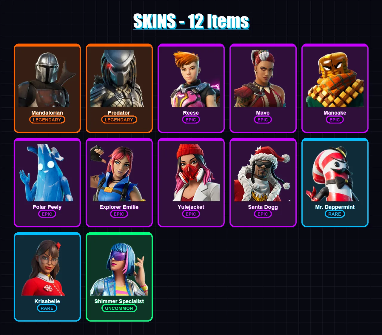 [PC/XBOX] | Mandalorian | Predator | Reese | Mave | Mancake | 12 skin | 29 pickaxe | 18 emote | 29 glider | Lv325