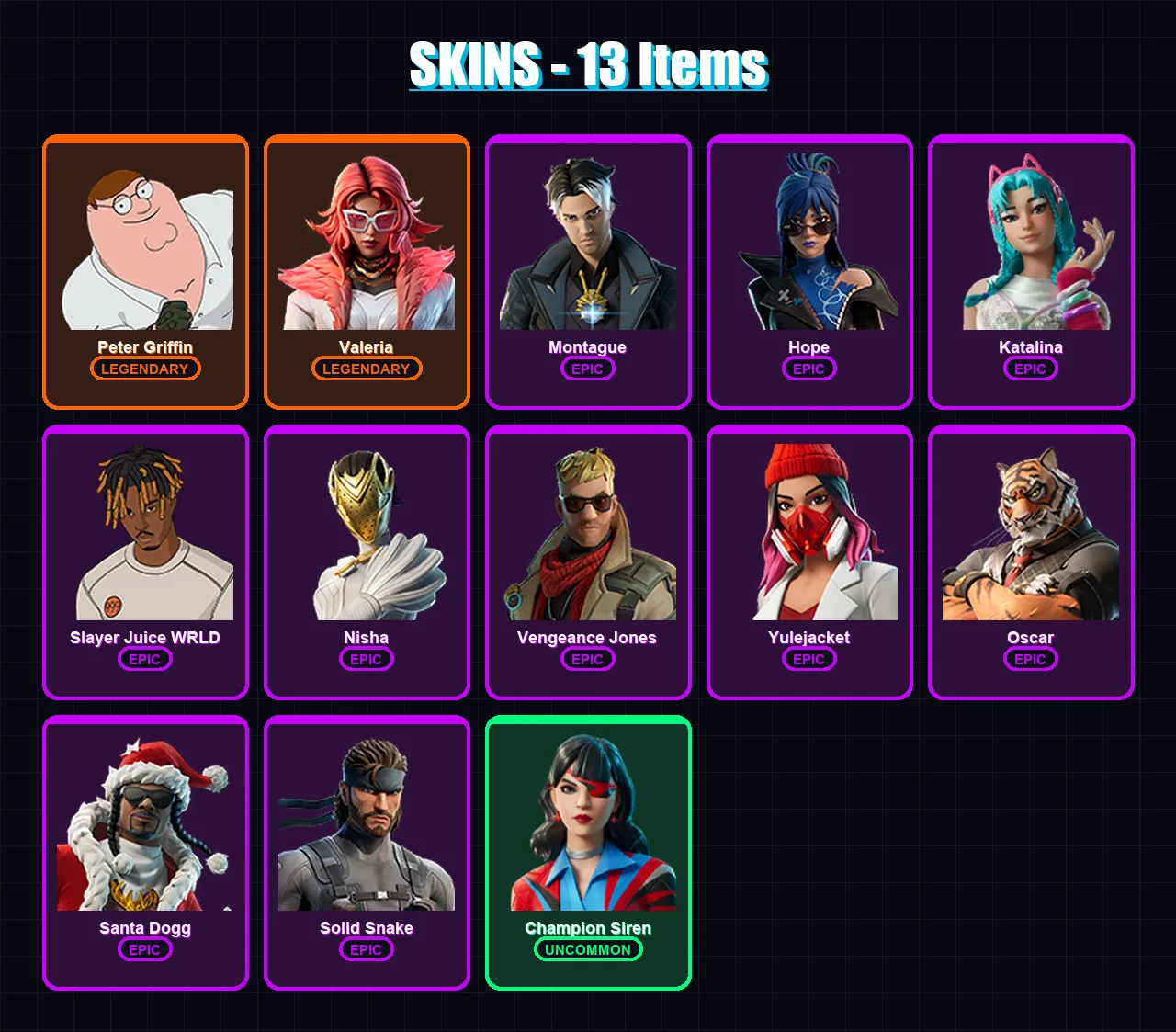 [PC/XBOX/PSN] | Peter Griffin | Valeria | Montague | Hope | Katalina | 13 skin | 39 pickaxe | 19 emote | 27 glider | Lv552