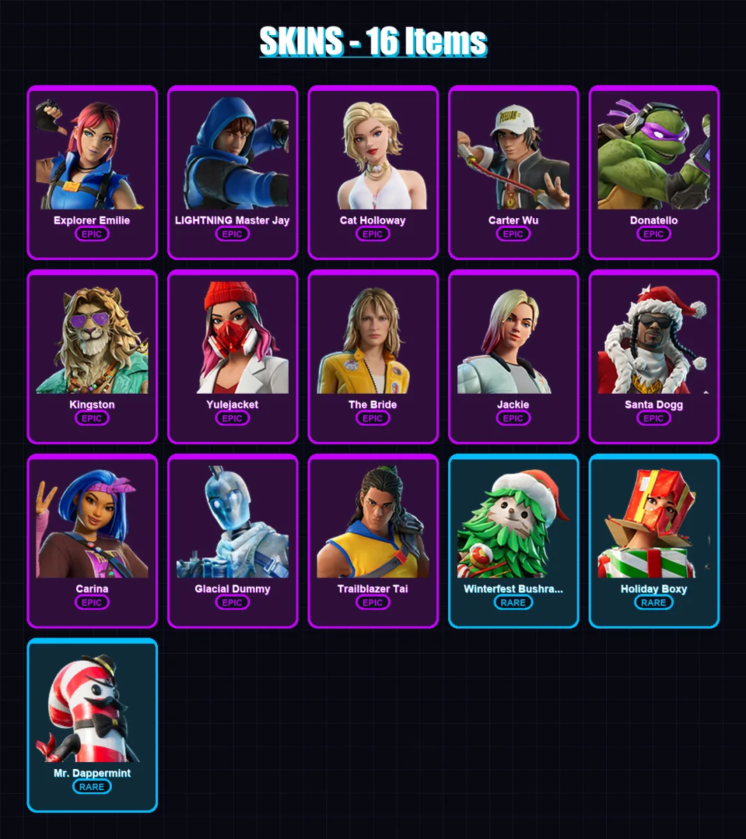 [PC/XBOX/PSN] | Explorer Emilie | LIGHTNING Master Jay | Cat Holloway | Carter Wu | Donatello | 16 skin | 36 pickaxe | 18 emote | 31 glider | Lv320