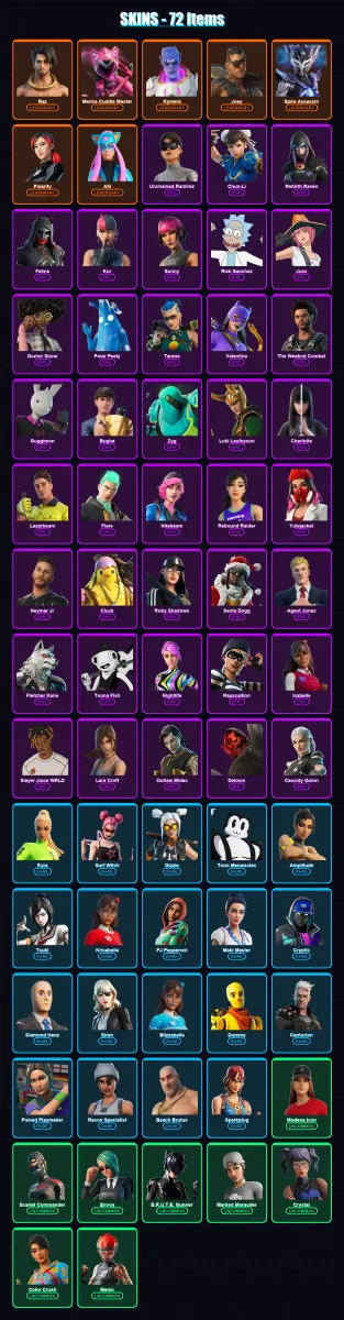 [PC/XBOX/PSN] | Raz | Mecha Cuddle Master | Kymera | Joey | Spire Assassin | 72 skin | 86 pickaxe | 71 emote | 52 glider | Lv721