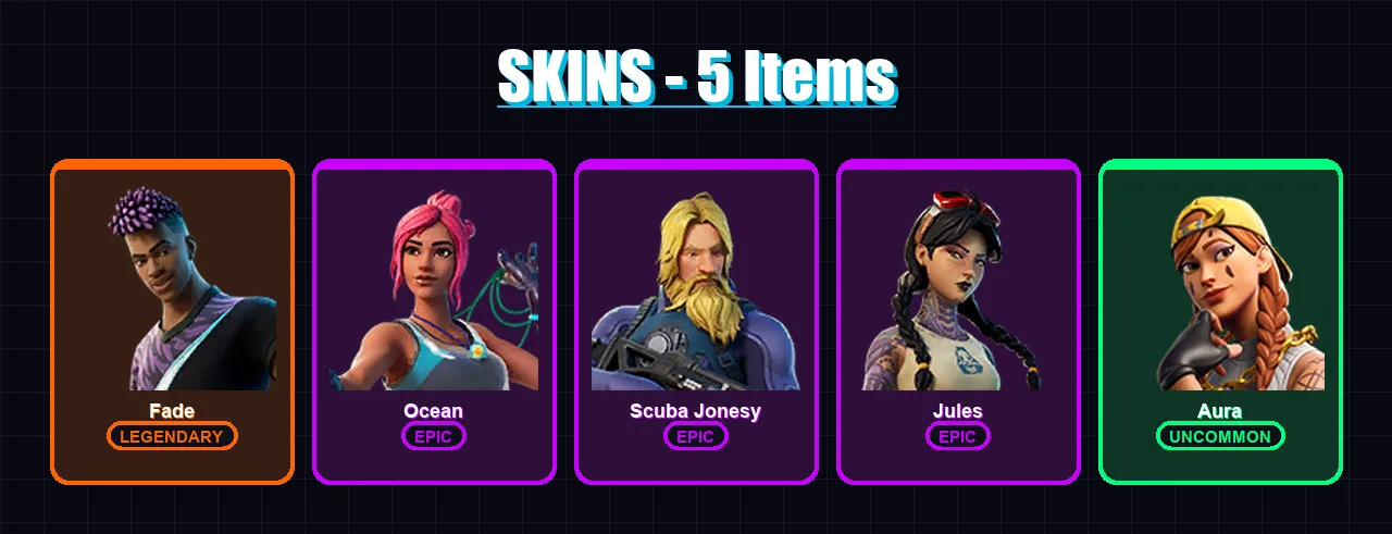 [PC/XBOX/PSN] | Fade | Ocean | Scuba Jonesy | Jules | Aura | 5 skin | 10 pickaxe | 9 emote | 17 glider | Lv235