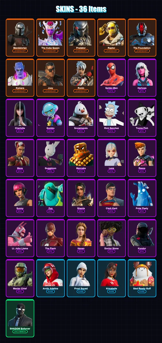 [SWITCH/XBOX/PSN/PC] | Mandalorian | The Cube Queen | Predator | Raptor | The Foundation | 36 skin | 47 pickaxe | 41 emote | 48 glider | Lv1041
