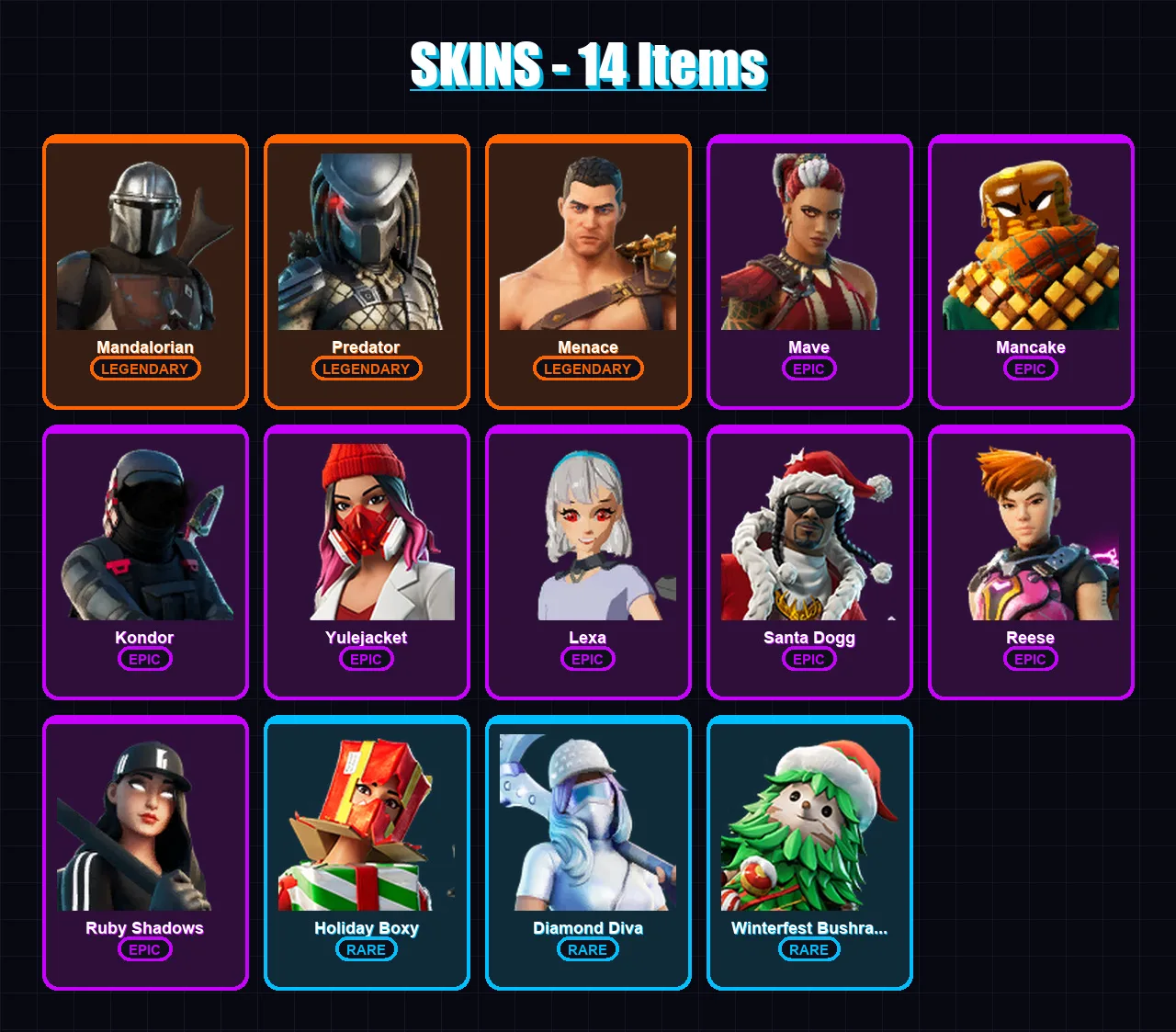 [PC/PSN] | Mandalorian | Predator | Menace | Mave | Mancake | 14 skin | 41 pickaxe | 29 emote | 35 glider | Lv550