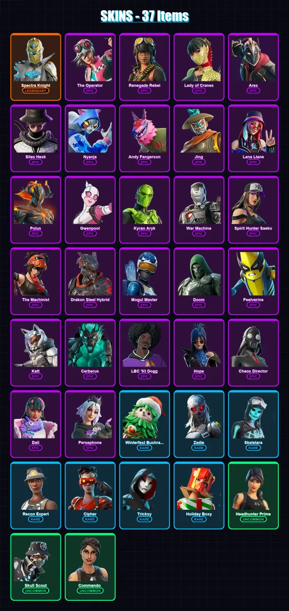 [PC/XBOX] | Spectra Knight | The Operator | Renegade Rebel | Lady of Cranes | Ares | 37 skin | 35 pickaxe | 22 emote | 16 glider | Lv116