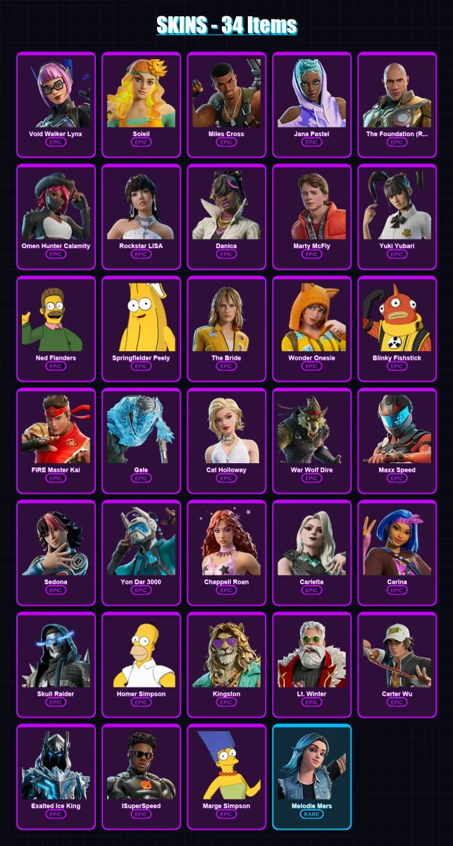[PC/XBOX/PSN] | Void Walker Lynx | Soleil | Miles Cross | 34 skin | Lv167 — Fortnite account