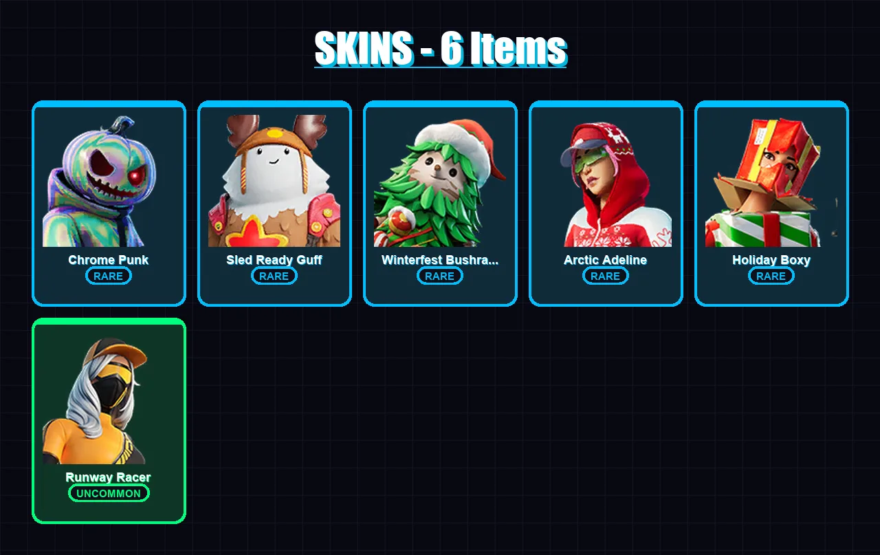 [PC/XBOX/PSN] | Chrome Punk | Sled Ready Guff | Winterfest Bushranger | 6 skin | Lv252
