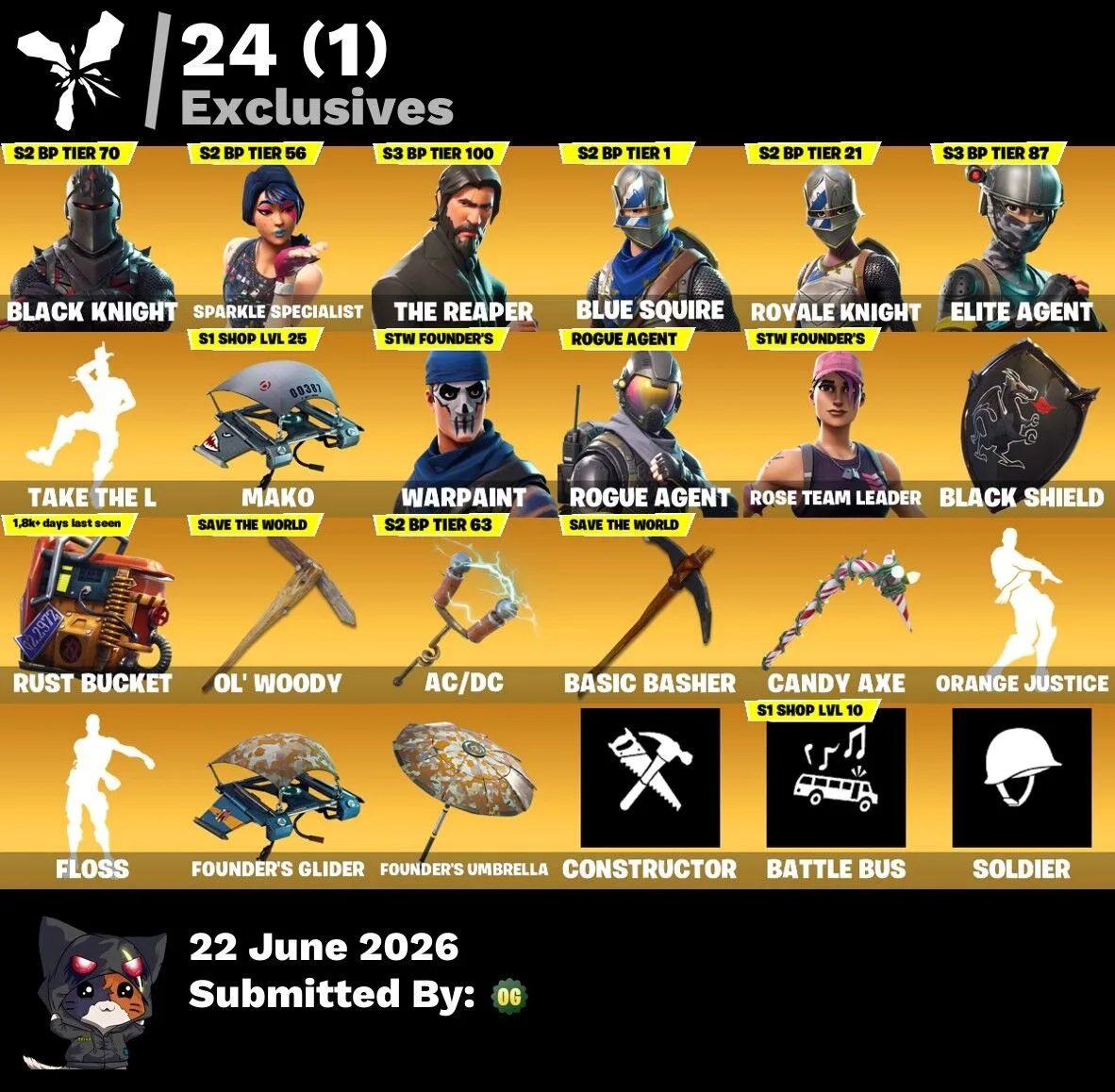 24 skins Black Knight The Reaper OG STW — Fortnite account