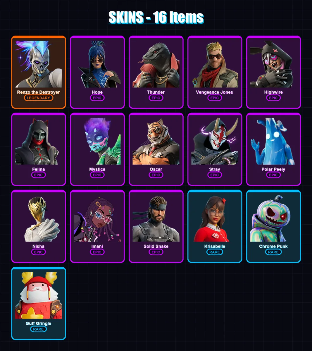 [PC/XBOX/PSN] | Renzo the Destroyer | Hope | Thunder | Vengeance Jones | Highwire | 16 skin | 43 pickaxe | 26 emote | 36 glider | Lv587