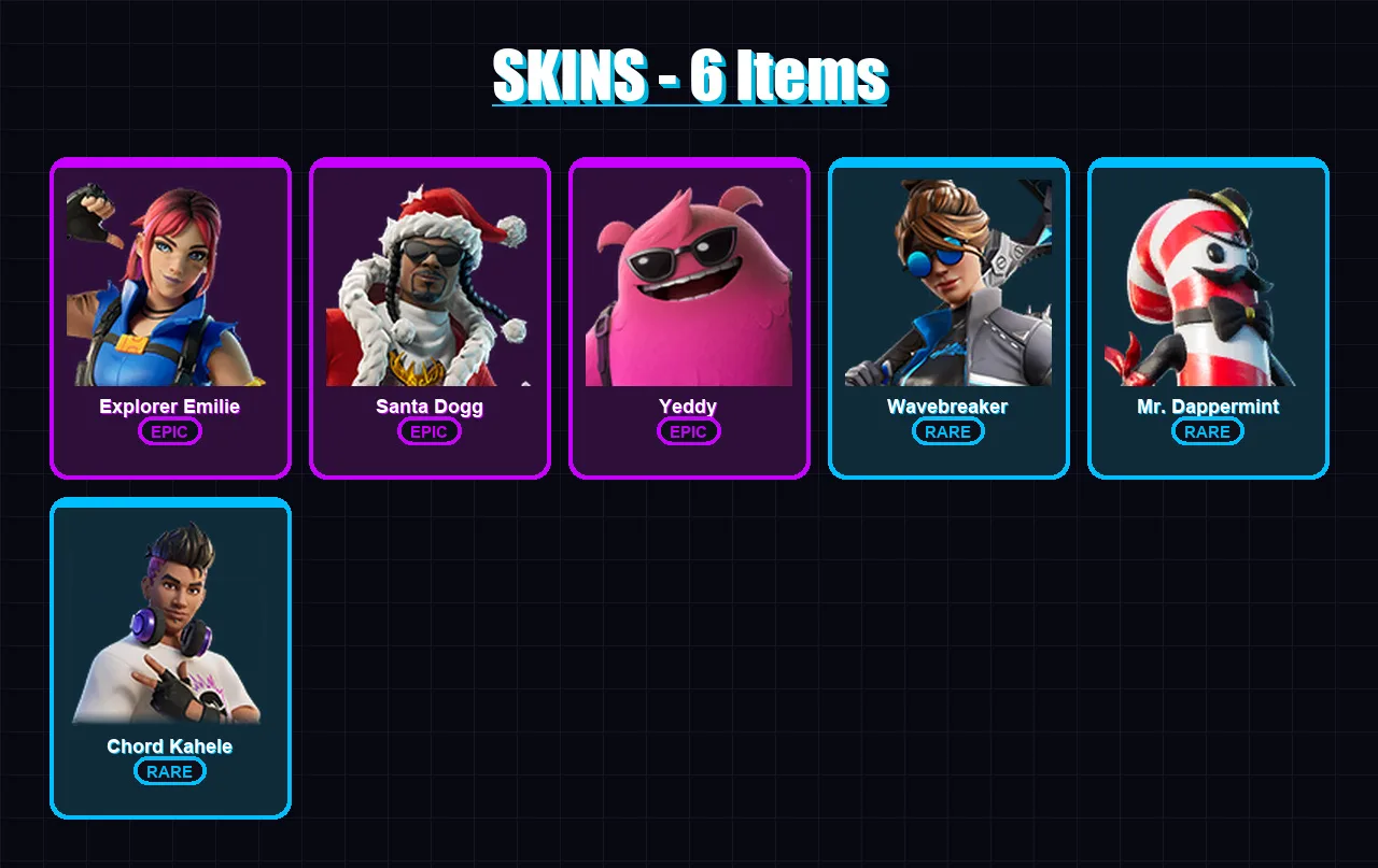 [PC/PSN] | Explorer Emilie | Santa Dogg | Yeddy | Wavebreaker | Mr. Dappermint | 6 skin | 14 pickaxe | 6 emote | 7 glider | Lv172