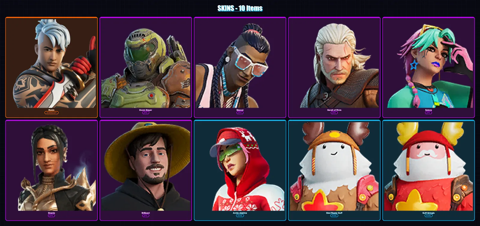 [PS4/PS5/XBOX/PC] | Ronin | Doom Slayer | Massai | Geralt of Rivia | Selene | 10 skin | 17 pickaxe | 14 emote | 16 glider | Lv154 — Fortnite account