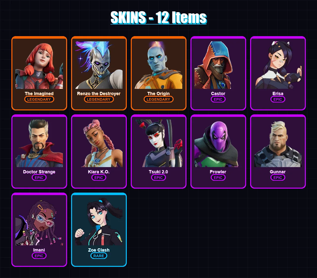 [PC/XBOX/PSN] | The Imagined | Renzo the Destroyer | The Origin | Castor | Erisa | 12 skin | 14 pickaxe | 9 emote | 14 glider | Lv209